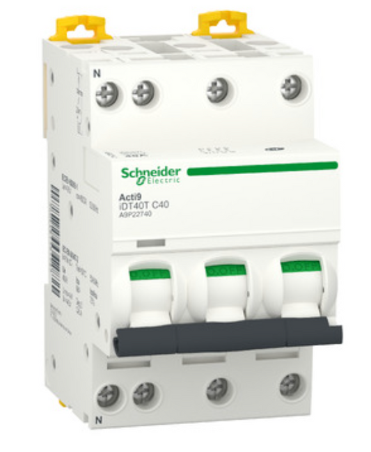 Schneider Electric - Acti9 iDT40T - Disjoncteur modulaire - 3P+N - 40A - Courbe C - 4500A/6kA